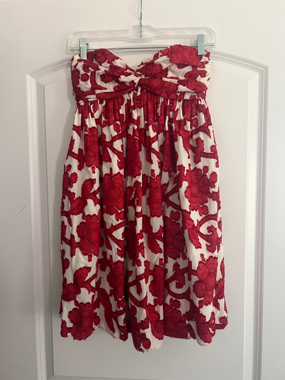 Red & White Floral Strapless Dress